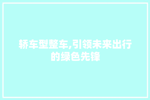 轿车型整车,引领未来出行的绿色先锋