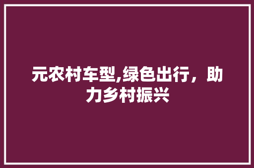 元农村车型,绿色出行，助力乡村振兴
