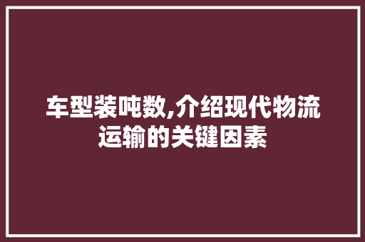 车型装吨数,介绍现代物流运输的关键因素