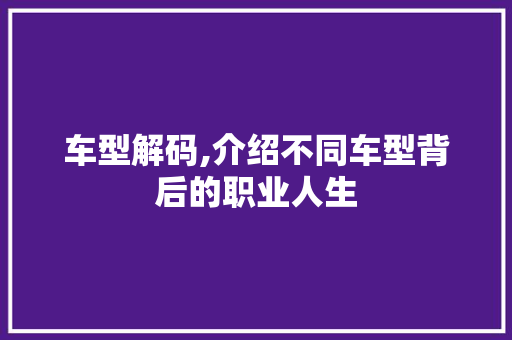 车型解码,介绍不同车型背后的职业人生