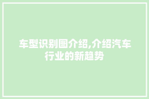 车型识别图介绍,介绍汽车行业的新趋势