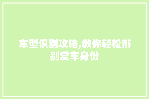 车型识别攻略,教你轻松辨别爱车身份