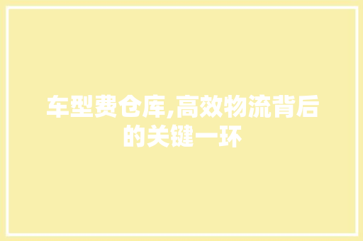 车型费仓库,高效物流背后的关键一环