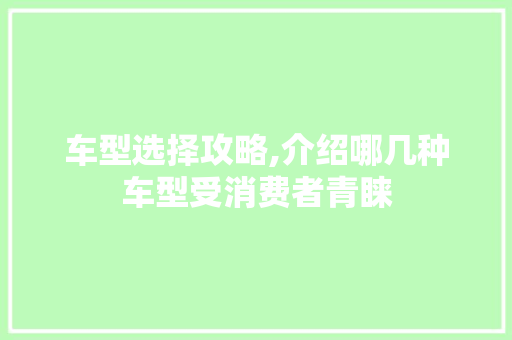 车型选择攻略,介绍哪几种车型受消费者青睐
