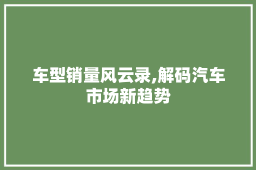 车型销量风云录,解码汽车市场新趋势