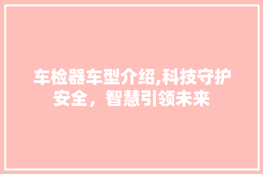 车检器车型介绍,科技守护安全，智慧引领未来