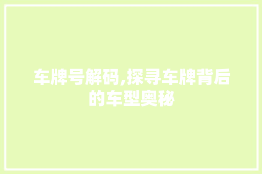 车牌号解码,探寻车牌背后的车型奥秘