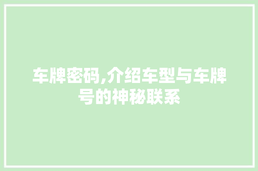车牌密码,介绍车型与车牌号的神秘联系