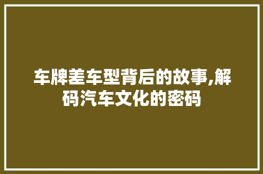 车牌差车型背后的故事,解码汽车文化的密码