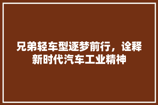 兄弟轻车型逐梦前行，诠释新时代汽车工业精神