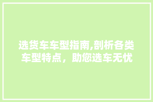 选货车车型指南,剖析各类车型特点，助您选车无忧