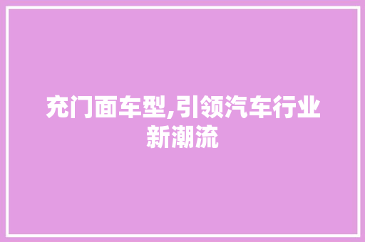 充门面车型,引领汽车行业新潮流