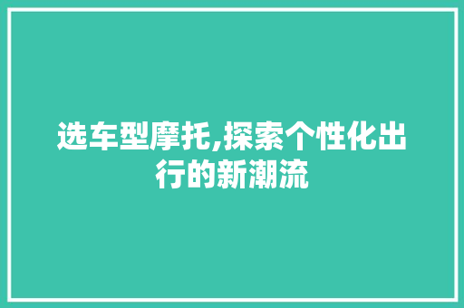 选车型摩托,探索个性化出行的新潮流