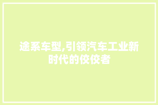 途系车型,引领汽车工业新时代的佼佼者