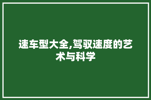 速车型大全,驾驭速度的艺术与科学