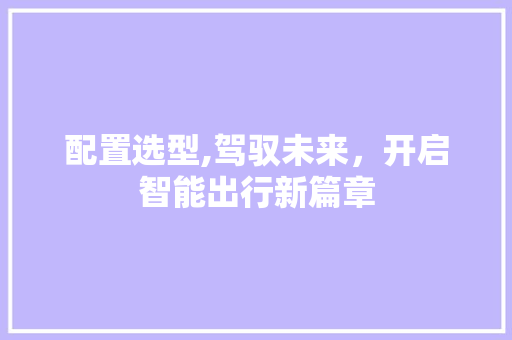 配置选型,驾驭未来，开启智能出行新篇章