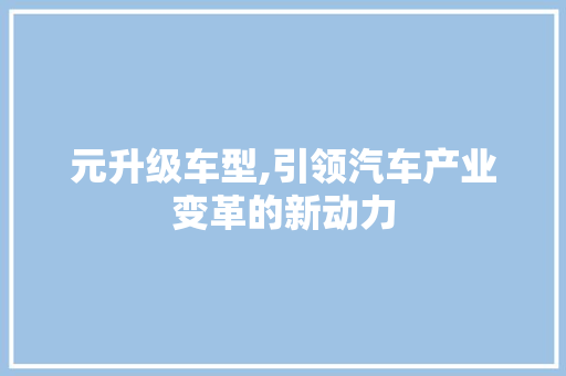 元升级车型,引领汽车产业变革的新动力