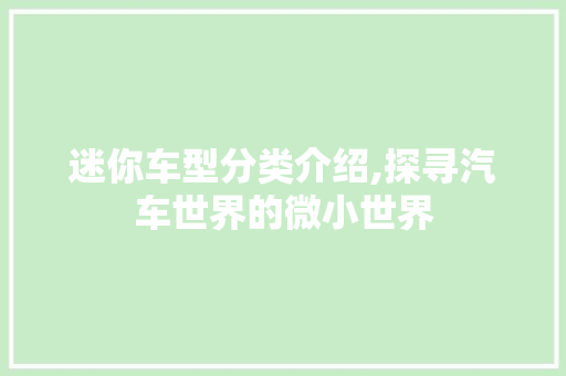 迷你车型分类介绍,探寻汽车世界的微小世界