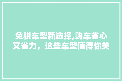 免税车型新选择,购车省心又省力，这些车型值得你关注！