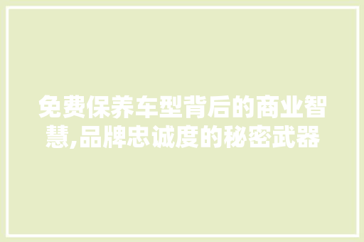 免费保养车型背后的商业智慧,品牌忠诚度的秘密武器