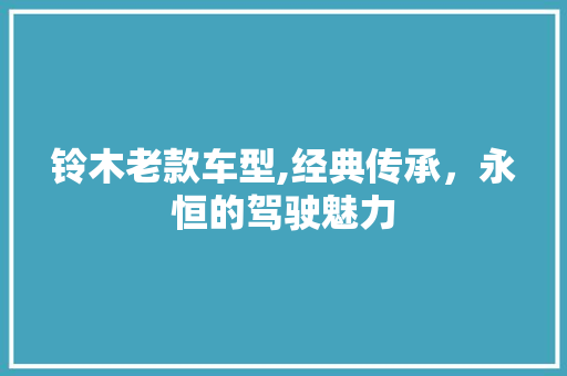 铃木老款车型,经典传承，永恒的驾驶魅力