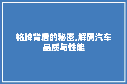 铭牌背后的秘密,解码汽车品质与性能