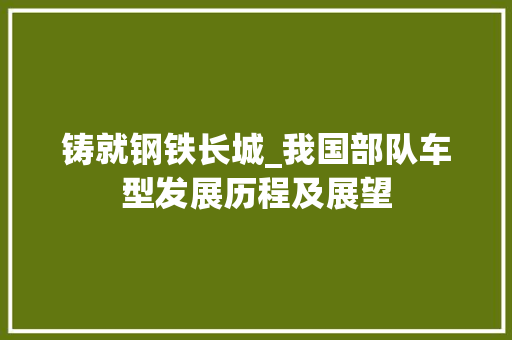 铸就钢铁长城_我国部队车型发展历程及展望