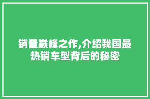销量巅峰之作,介绍我国最热销车型背后的秘密