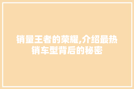 销量王者的荣耀,介绍最热销车型背后的秘密