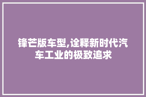 锋芒版车型,诠释新时代汽车工业的极致追求