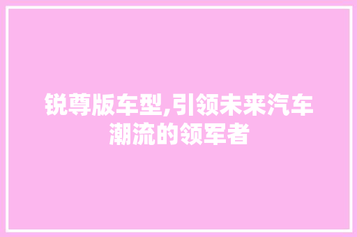 锐尊版车型,引领未来汽车潮流的领军者 新能源汽车