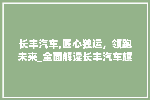 长丰汽车,匠心独运，领跑未来_全面解读长丰汽车旗下全部车型