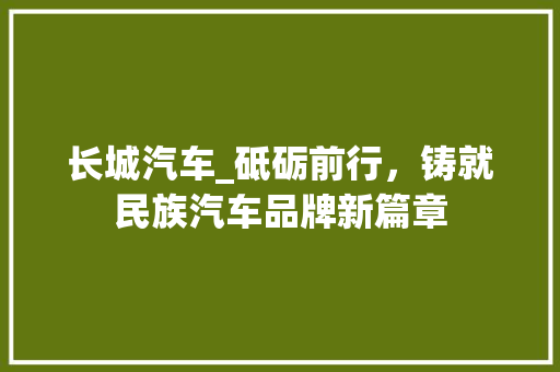 长城汽车_砥砺前行，铸就民族汽车品牌新篇章