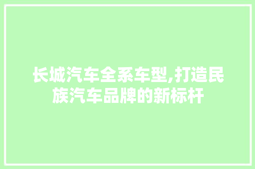 长城汽车全系车型,打造民族汽车品牌的新标杆