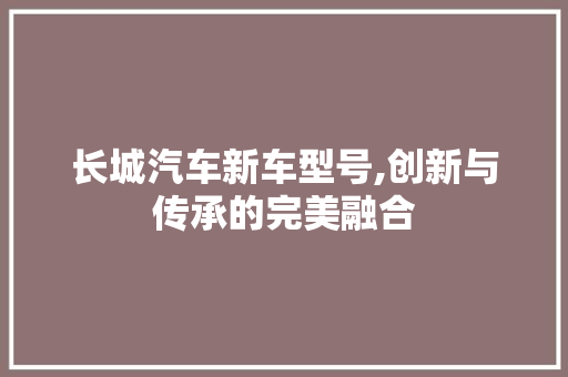 长城汽车新车型号,创新与传承的完美融合