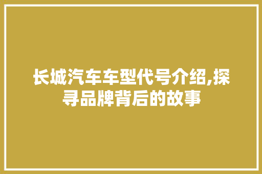 长城汽车车型代号介绍,探寻品牌背后的故事 发动机配件