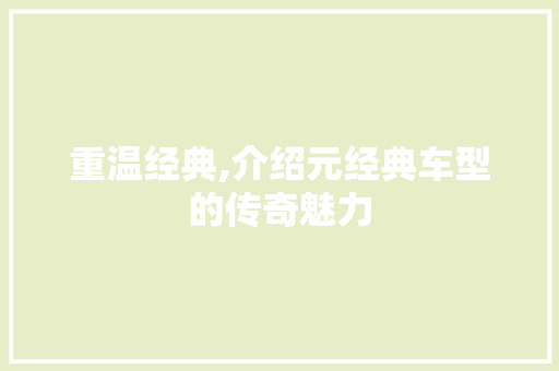 重温经典,介绍元经典车型的传奇魅力