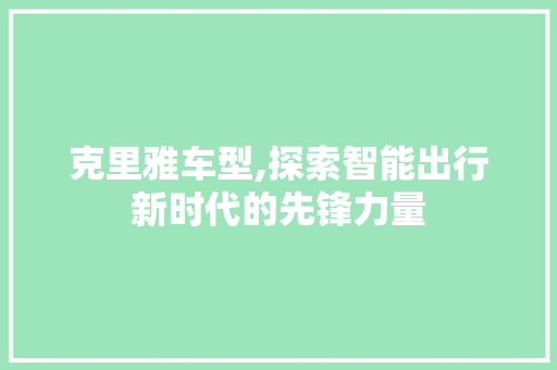 克里雅车型,探索智能出行新时代的先锋力量