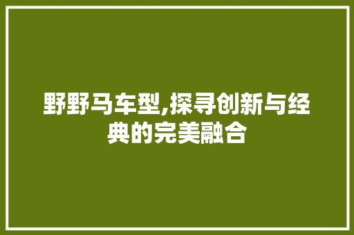 野野马车型,探寻创新与经典的完美融合