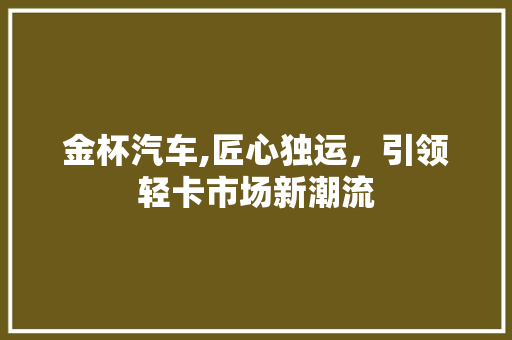 金杯汽车,匠心独运，引领轻卡市场新潮流