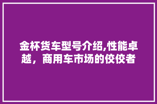 金杯货车型号介绍,性能卓越，商用车市场的佼佼者
