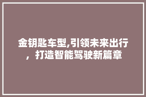 金钥匙车型,引领未来出行，打造智能驾驶新篇章