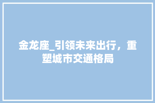 金龙座_引领未来出行，重塑城市交通格局