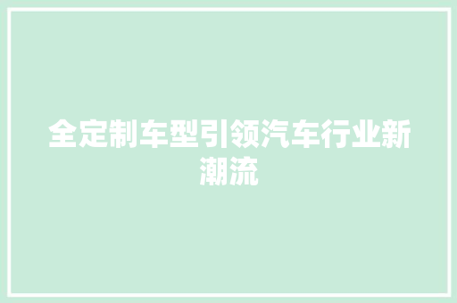 全定制车型引领汽车行业新潮流