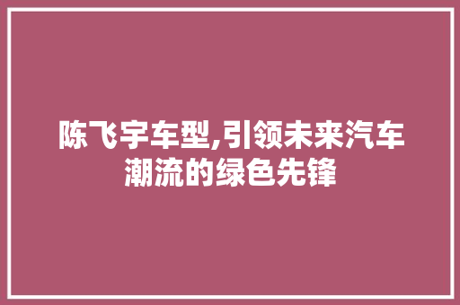 陈飞宇车型,引领未来汽车潮流的绿色先锋
