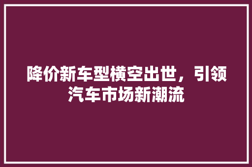 降价新车型横空出世，引领汽车市场新潮流