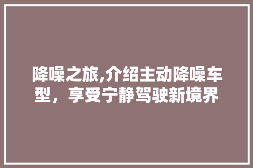 降噪之旅,介绍主动降噪车型，享受宁静驾驶新境界