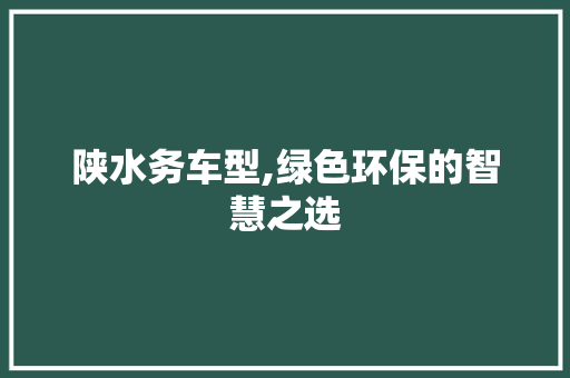 陕水务车型,绿色环保的智慧之选