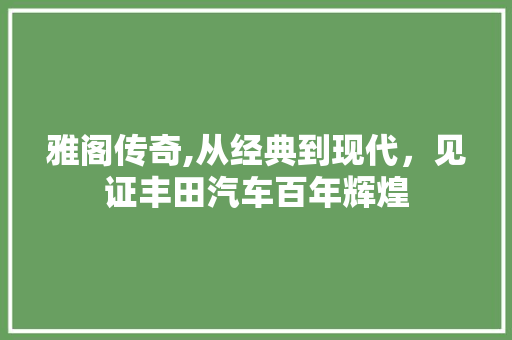 雅阁传奇,从经典到现代，见证丰田汽车百年辉煌