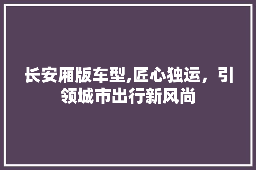 长安厢版车型,匠心独运，引领城市出行新风尚